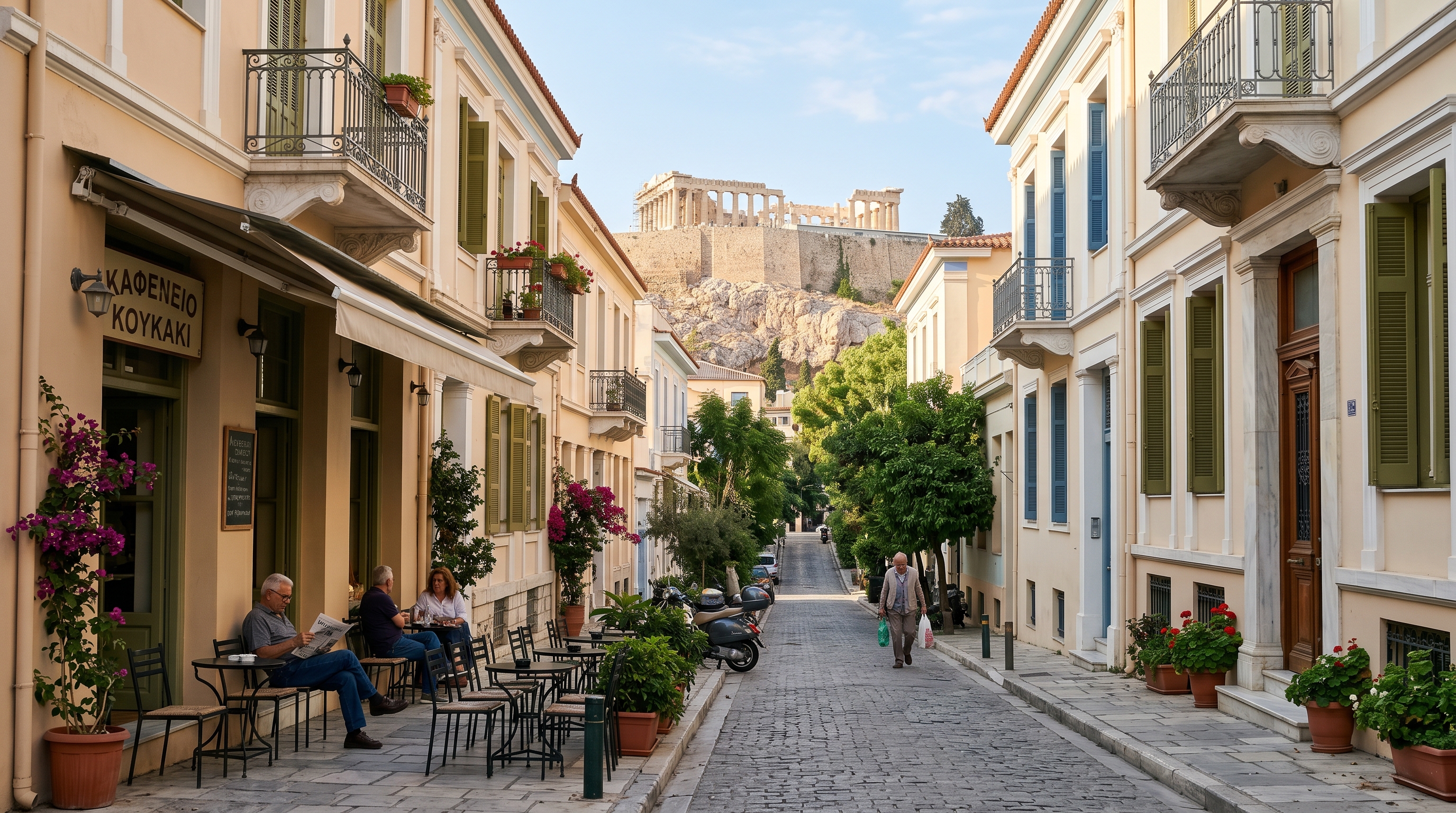 Koukaki neighbourhood Athens with Acropolis view
